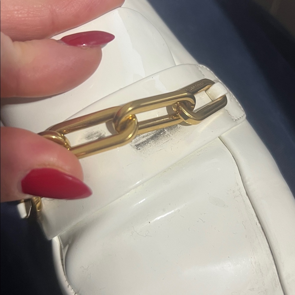 Burberry Gold Chain White Patent Chillcot Loafer Women's Size 38.5 U.S 7.5 - Picture 9 of 11